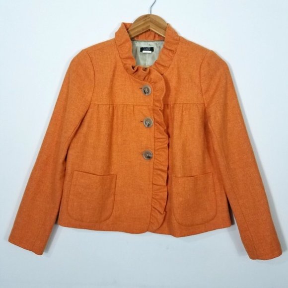 J. Crew Jackets & Blazers - J. Crew Wool Fiona Jacket Ruffle Pumpkin Orange